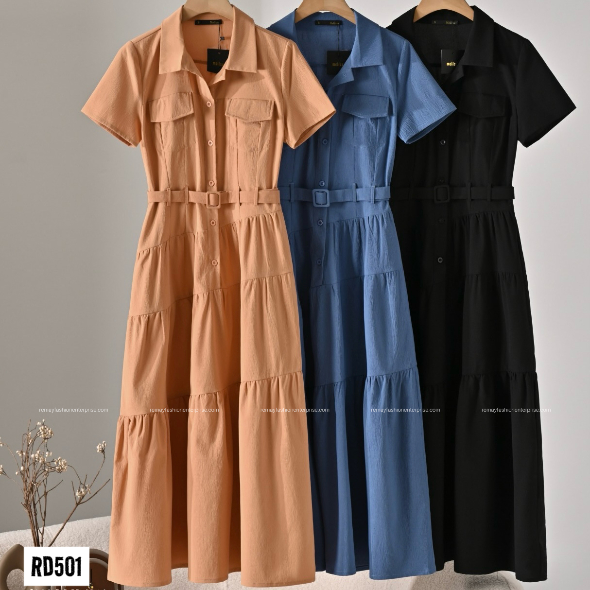 Short Sleeve Belted Dress - Image 3